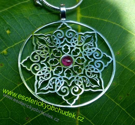 Přívěsek - Uzdravování - nerez ocel 3,5 cm s rhodolitem