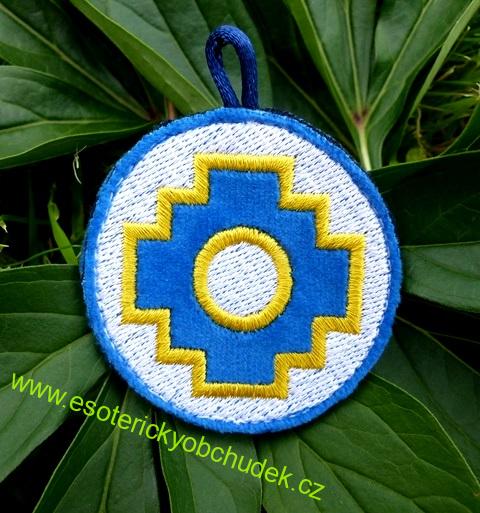 Přívěšek s výšivkou lotosu se symbolem CHACANA (andský kříž) 5 cm