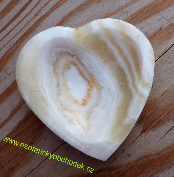 Stojánek (miska + písek) na vonné homole z aragonitu ve tvaru srdce - průměr 11 cm