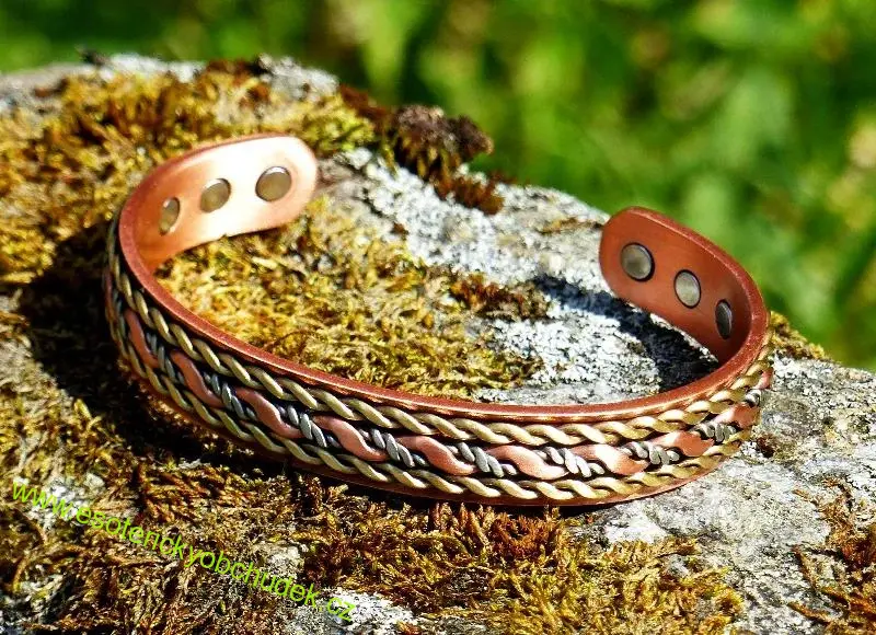 Náramek měděný - TŘI KOVY s magnety - výška 1,2 cm