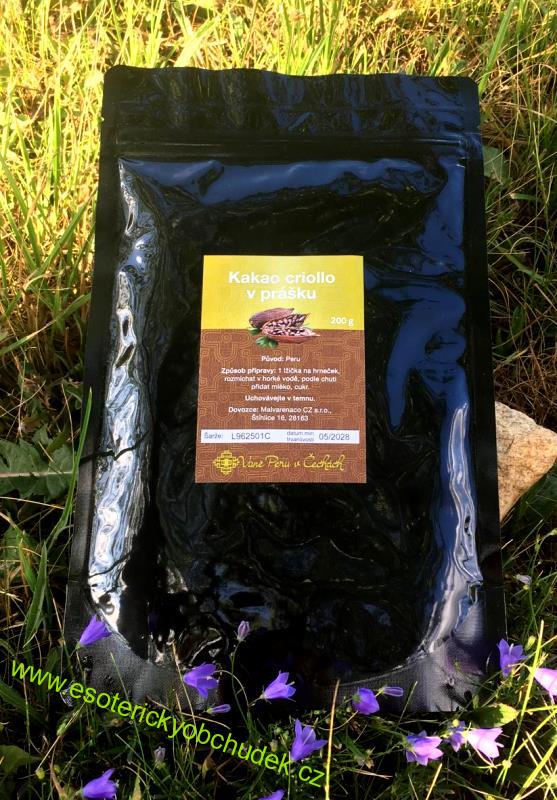 RITUÁLNÍ KAKAO CRIOLLO 200 g - ručně vyrobená čokoláda - prášek - z kakaové hmoty odrůdy Criollo (Peru)