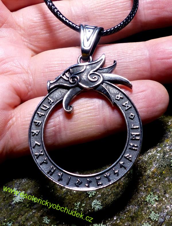 Uroboros - Drak s runami - vnitřní síla, jednota, rozhodování - nerez ocel