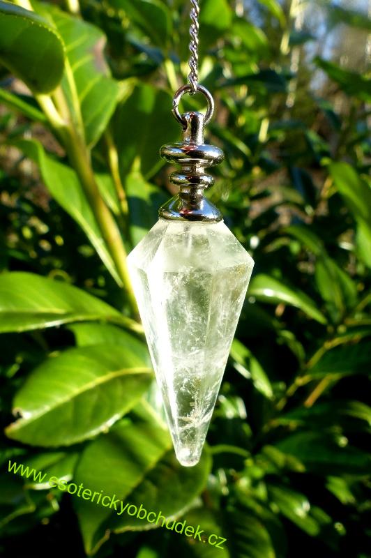 Kyvadlo křišťál s kovovým úchytem - řetízek chir. ocel