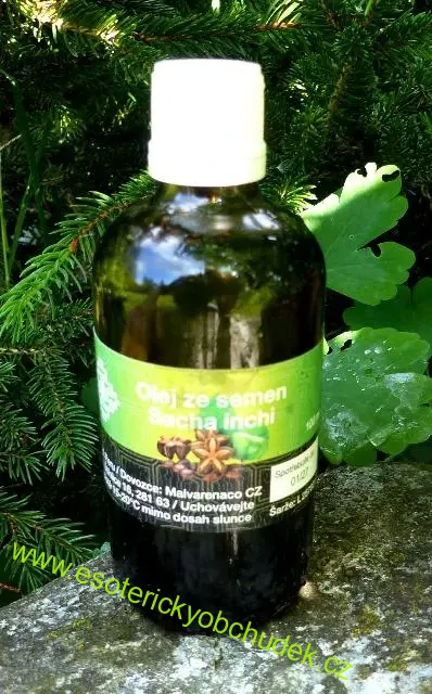 Olej SACHA INCHI 100 ml - obsahuje až 90 % omega-3, 6 a 9 mastných kyselin, vstřebatelnost až 96 %, jod a vitaminy A a E.