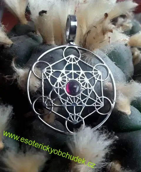 Metatronova kostka s rhodolitem 2,5 cm - nerez ocel