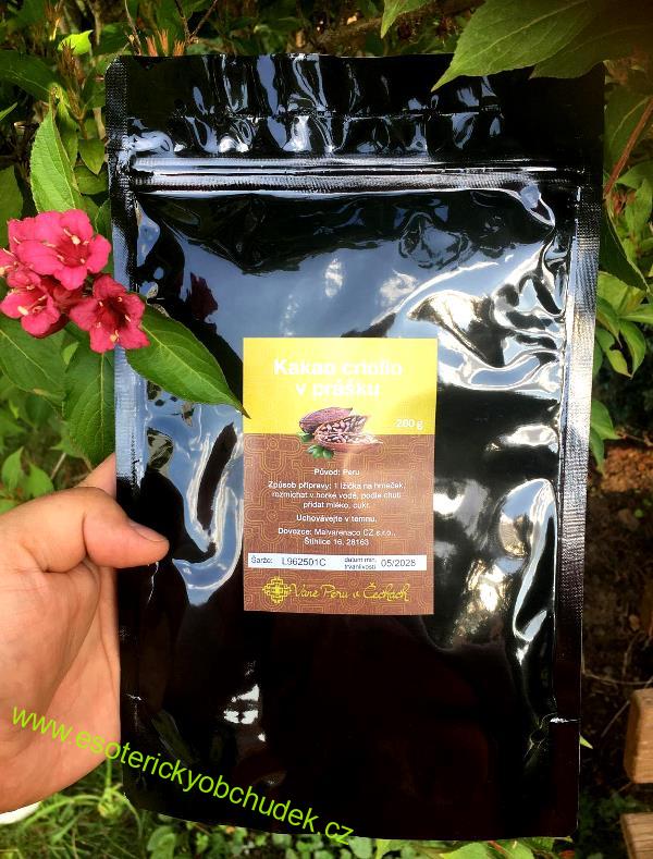 RITUÁLNÍ KAKAO CRIOLLO 200 g - ručně vyrobená čokoláda - prášek - z kakaové hmoty odrůdy Criollo (Peru)