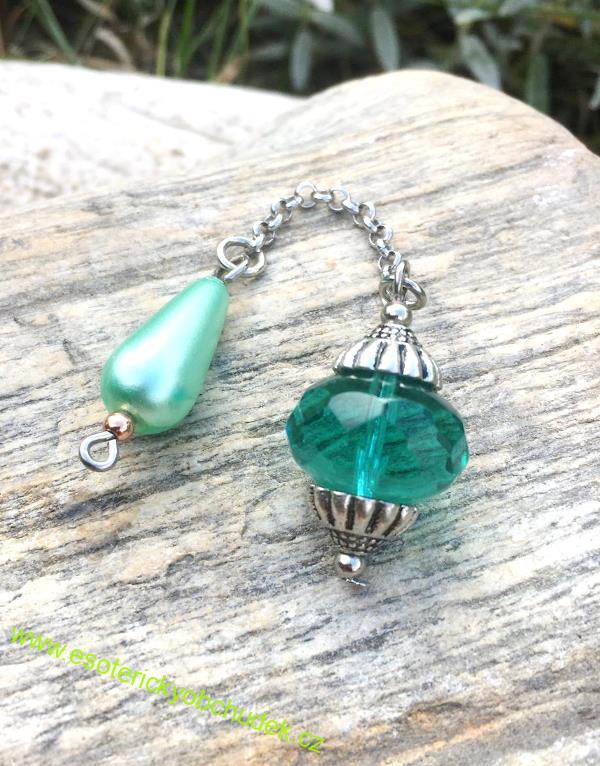 SRT kyvadlo - z broušeného skla - Orient emerald - stříbrné
