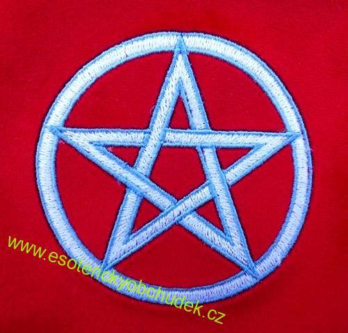 Sáček velký 14 x 20 cm s výšivkou symbolu PENTAGRAM červený samet