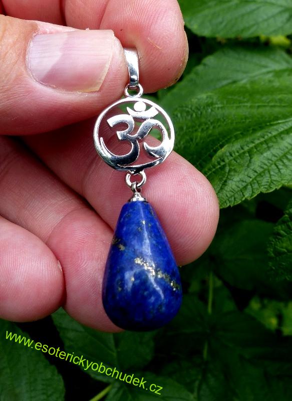 Přívěsek z lapisu lazuli se symbolem ÓM 5 cm