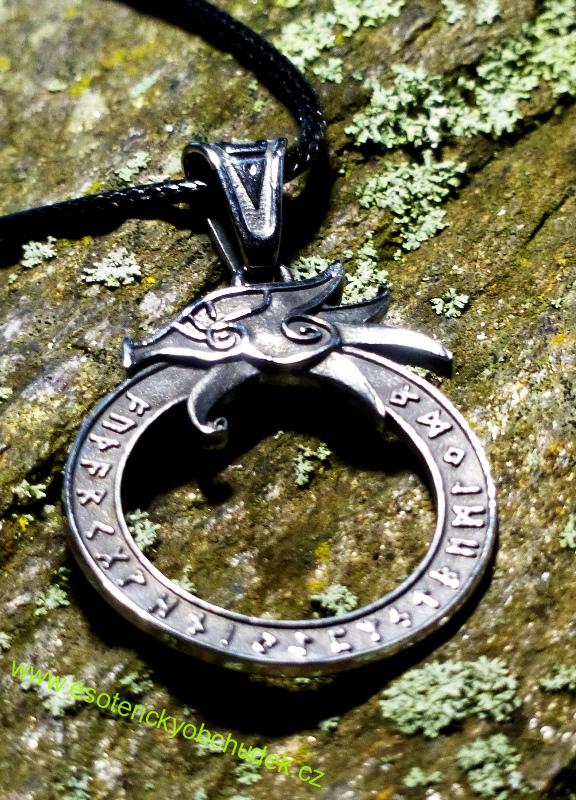 Uroboros - Drak s runami - vnitřní síla, jednota, rozhodování - nerez ocel