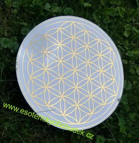 Květ života - samolepka 28 cm, zlatá na průhledné fólii - vhodná do okna, do auta ap.