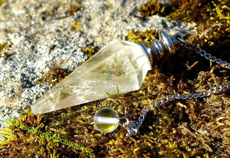 Kyvadlo křišťál s kovovým úchytem - řetízek chir. ocel