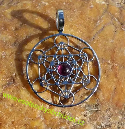 Metatronova kostka s rhodolitem 2,5 cm - nerez ocel
