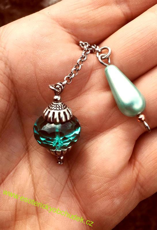 SRT kyvadlo - z broušeného skla - Orient emerald - stříbrné