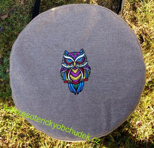 Taška na buben béžovohnědá se zipem s výšivkou - motiv SOVA