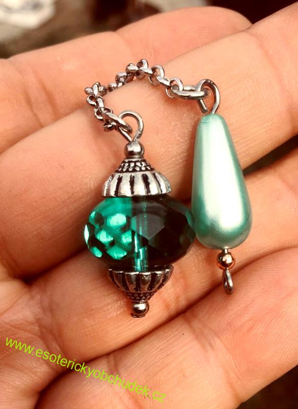 SRT kyvadlo - z broušeného skla - Orient emerald - stříbrné