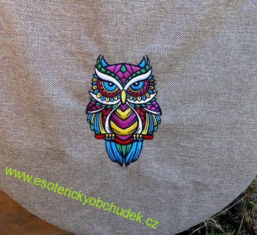 Taška na buben béžovohnědá se zipem s výšivkou - motiv SOVA
