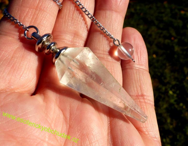 Kyvadlo křišťál s kovovým úchytem - řetízek chir. ocel