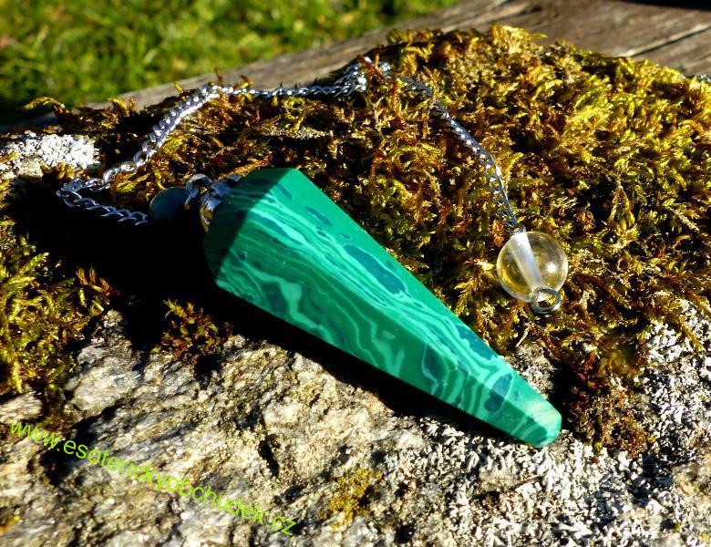 Kyvadlo malachit rec. - řetízek chir. ocel