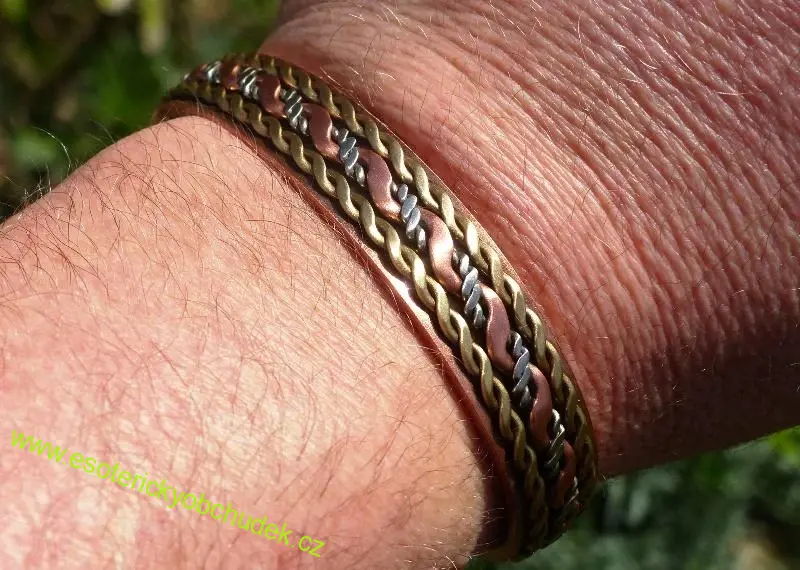 Náramek měděný - TŘI KOVY s magnety - výška 1,2 cm