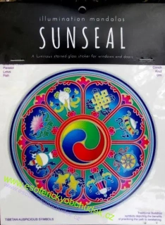 Mandala na okno samolepící průhledná - 8 symbolů štěstí