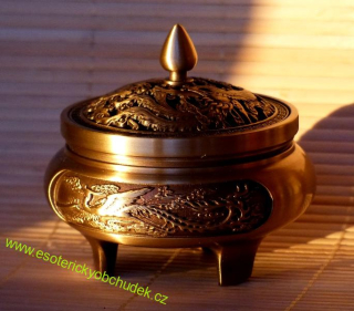 Kadidelnice mosazná pro vykuřování - se symbolem draka a fénixe 