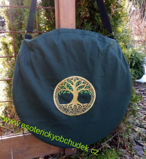 Taška na buben zelená se zipem s výšivkou - motiv STROM ŽIVOTA