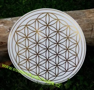 Květ života - samolepka 28 cm,  zlatá na průhledné fólii - vhodná do okna, do auta ap.