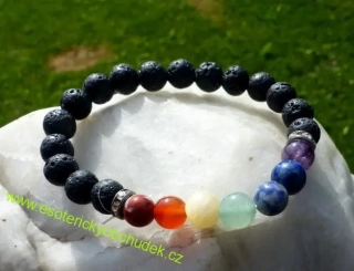 Náramek - LÁVA S ČAKROVÝMI KAMENY světlý