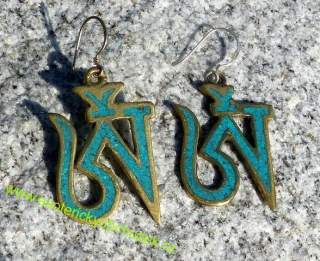 Naušnice - se symbolem ÓM - imitace tyrkysu