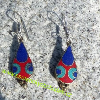 Naušnice - zdobené s mandalkami (imitace tyrkys + lapis lazuli + červený korál)