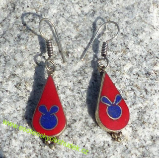 Naušnice - králíček (imitace lapis + červený korál)