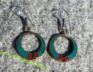 Naušnice - kruhy III - imitace tyrkys+ červený korál