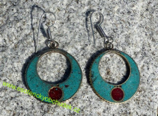 Naušnice - kruhy VI - imitace tyrkys+ červený korál