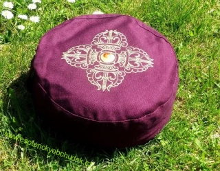 Meditační polštář - s výšivkou křížová VADŽRA (DORJE) - vínový