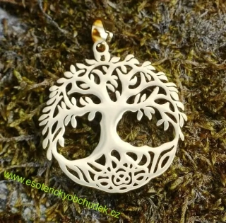 Přívěsek KELTSKÝ STROM ŽIVOTA - nerez ocel, pokovený zlatavým kovem - 3,2 cm