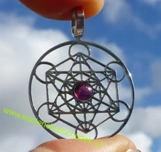 Metatronova kostka s rhodolitem 2,5 cm - nerez ocel